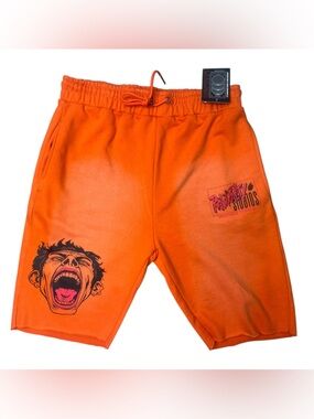 Sz 2xl Rawyalty Orange Graphic Men’s Shorts with Drawstring Waist